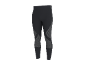 Zwarte sportlegging met grijze gestreepte details.