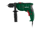 Groene klopboormachine met zwarte extra handgreep en rode details.