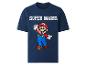 Donkerblauw T-shirt met korte mouwen met cartoonfiguur en de tekst 'SUPER MARIO'