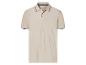 Heren beige poloshirt met donkerblauwe bies op de kraag en mouwen