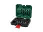 Bitten- en dopsleutelset in groene en zwarte koffer, met PZ2- en PH2-bits.