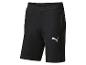 Zwarte sportshorts met elastische tailleband en wit logo op de linkerpijp