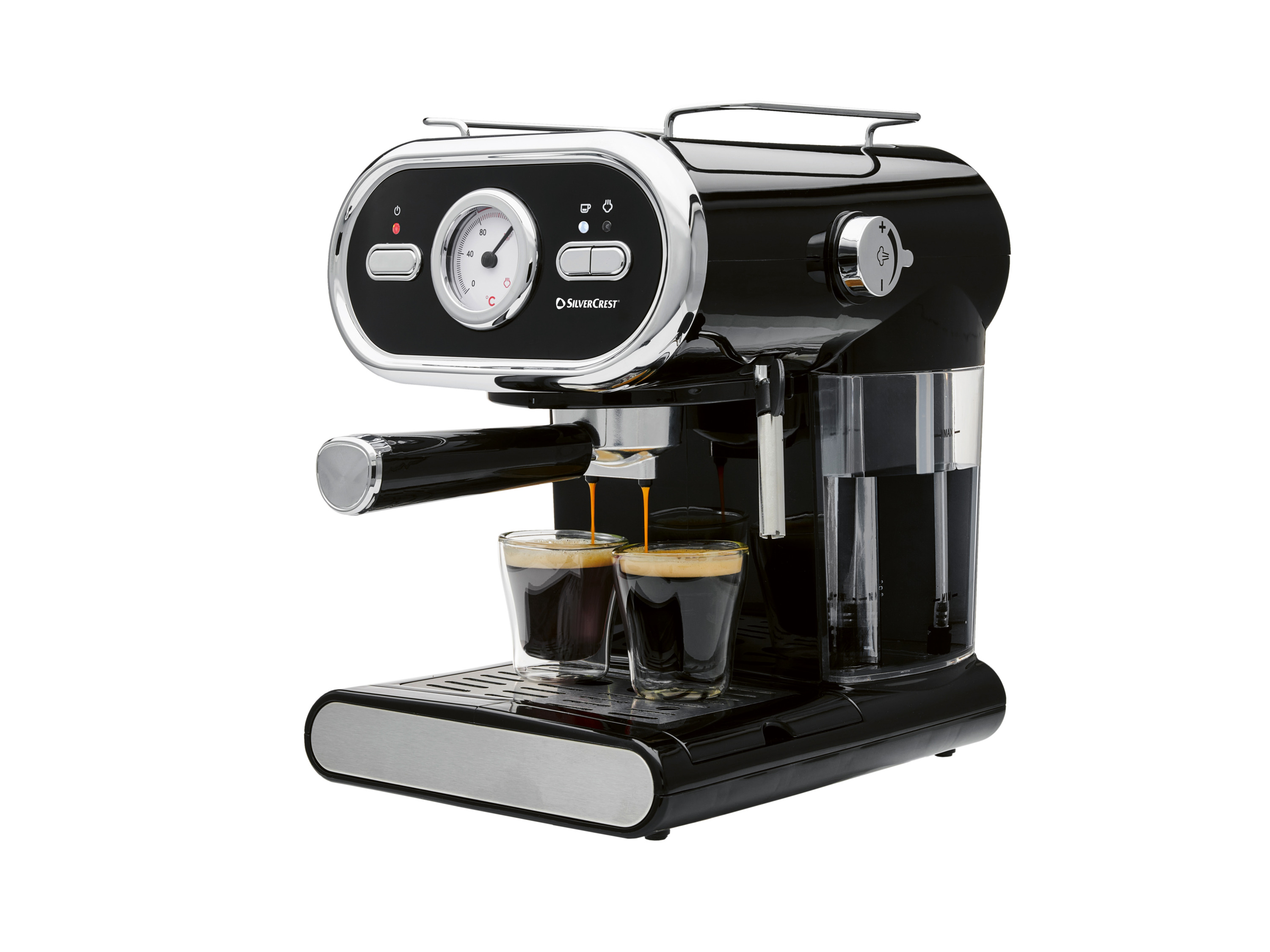 SILVERCREST Piston koffiemachine met stoompijpje, 15 bar, zwart