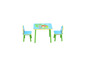 Een blauwe tafel en twee stoelen met Peppa Pig-thema.