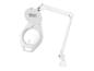 Witte LED-vergrootlamp met verstelbare arm en productinformatie.