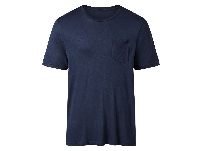 Een donkerblauw t-shirt met een borstzak.