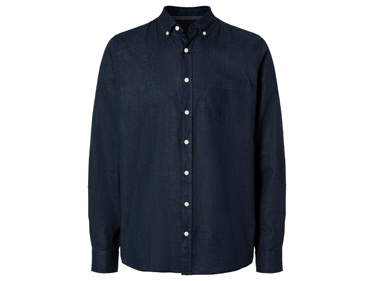 Heren linnen overhemd (XL (43-44), Marineblauw)