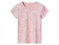 Roze kinder-T-shirt met korte mouwen en bloemenpatroon met hartjes.