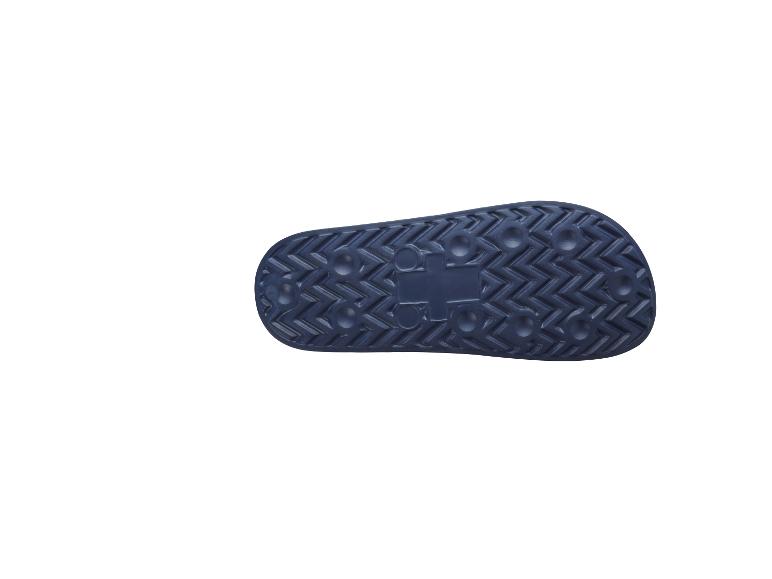 Blauwe zwembadsandaalzool met antislip patroon.