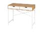 Licht houten bureau met twee witte lades en een wit metalen frame