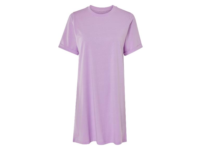Lila t-shirtjurk, simpel en elegant.