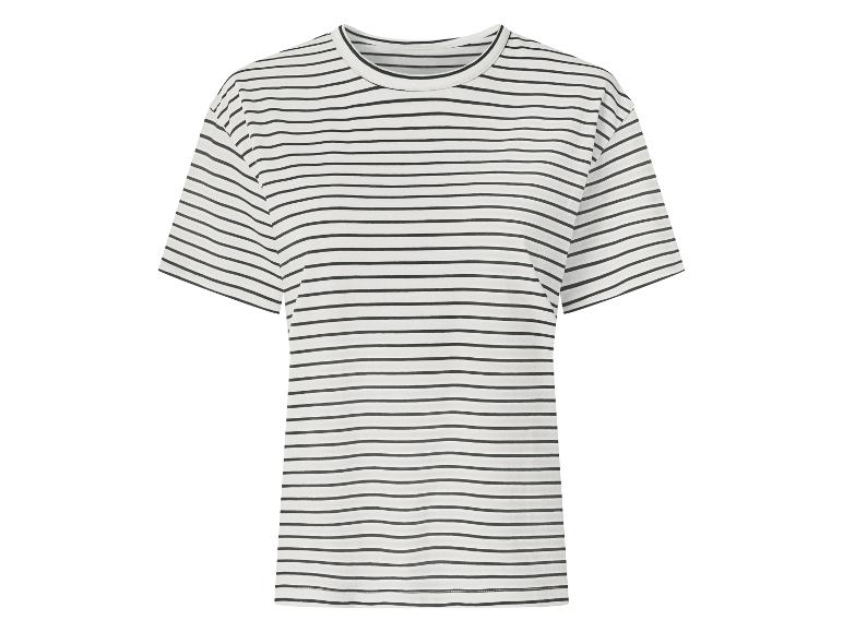 Wit gestreept T-shirt met korte mouwen en ronde hals.
