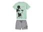 Mickey Mouse T-shirt en short set: lichtgroen T-shirt, grijze shorts.
