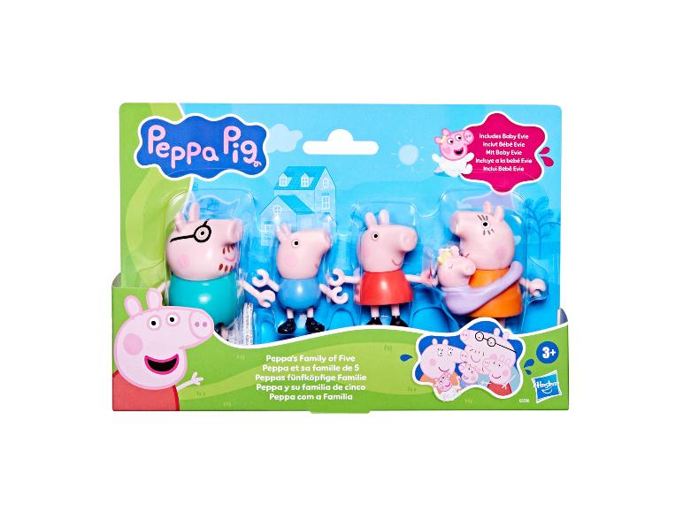 Peppa Pig familie actiefiguren met Baby Evie in verpakking.