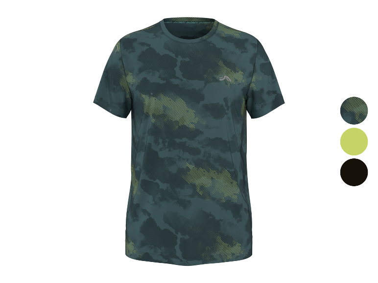 Heren sport T-shirt met korte mouwen in donkergroen en geel camouflagepatroon