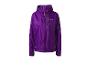 Paarse windjack met capuchon en rits.