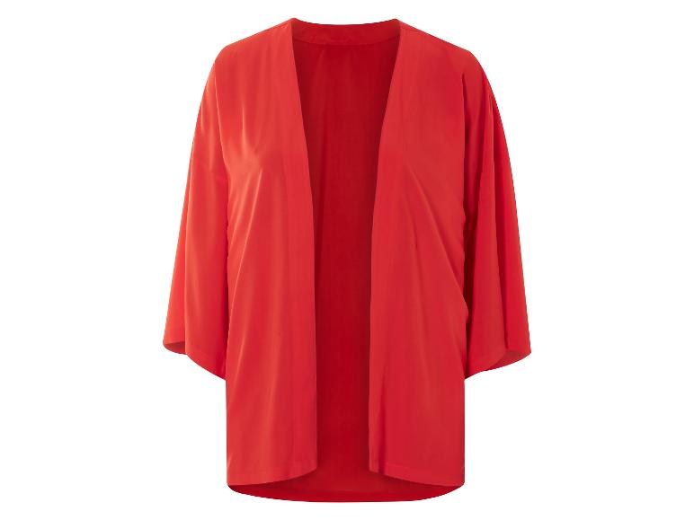 Rode kimono-jas, wijde snit.