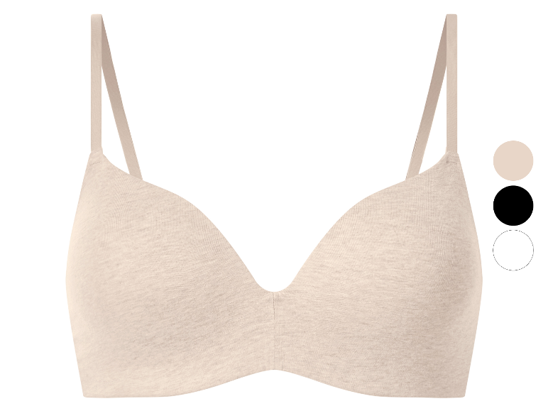 Lichtbeige beha met dunne bandjes, verkrijgbaar in drie kleuren.