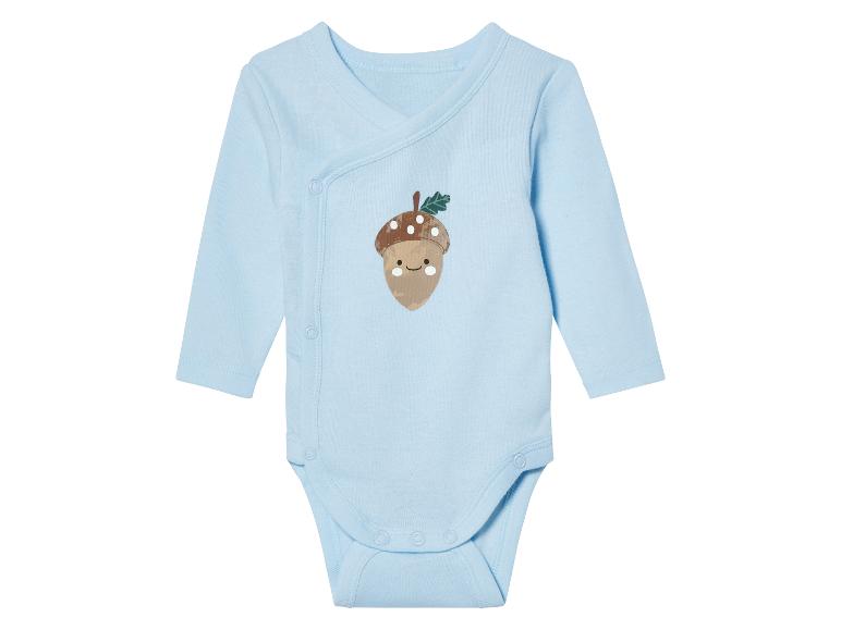 Lichtblauw babypakje met lange mouwen, eikel print.