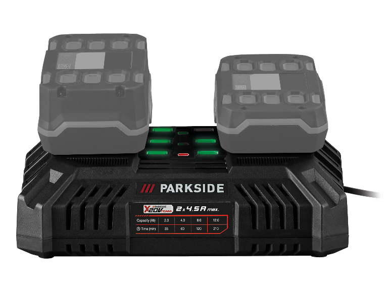Parkside X20VTeam batterijlader voor twee batterijen.