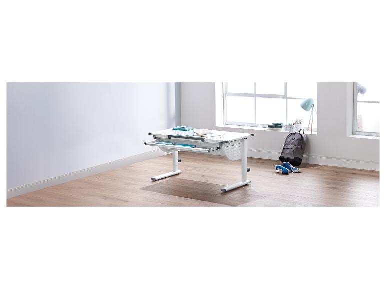 Witte kinderbureau met opbergruimte, perfect voor studeren.