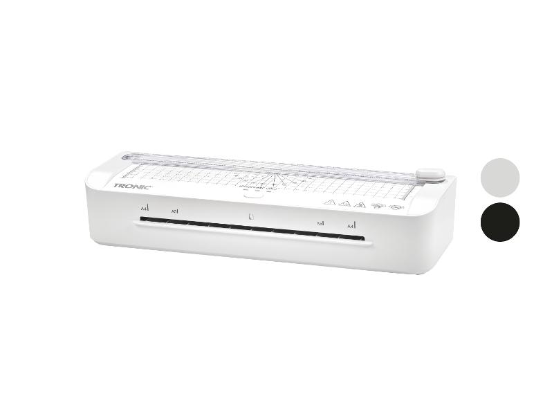 Witte lamineermachine met papiersnijder voor A4- en A5-formaten.