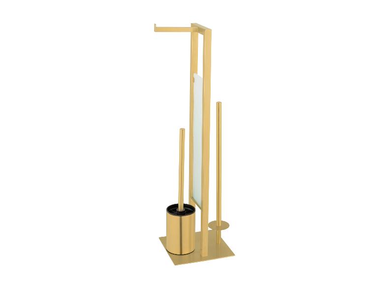Gouden houder voor toiletborstel en papier.