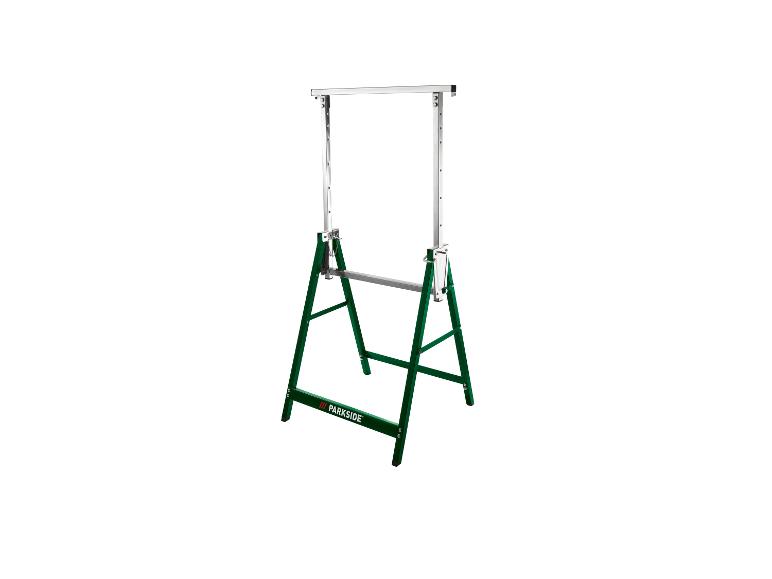 Parkside bokensteun: groene metalen constructie met bovenste steun.