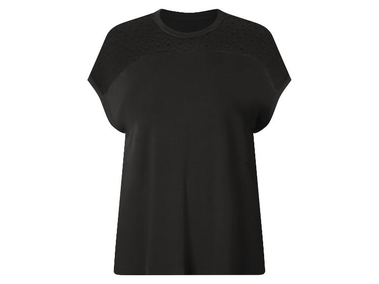 Zwart T-shirt met korte mouwen en kanten details op de schouders