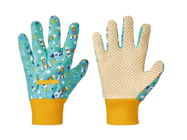 Tuinhandschoenen voor kinderen met raketpatroon en antislipcoating.
