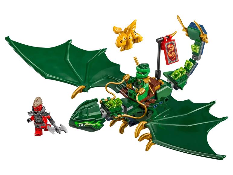LEGO Ninjago groene draak met Lloyd en vijand minifiguren.