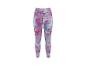 Dames sportlegging met abstract bloemenpatroon in roze en blauwe tinten.