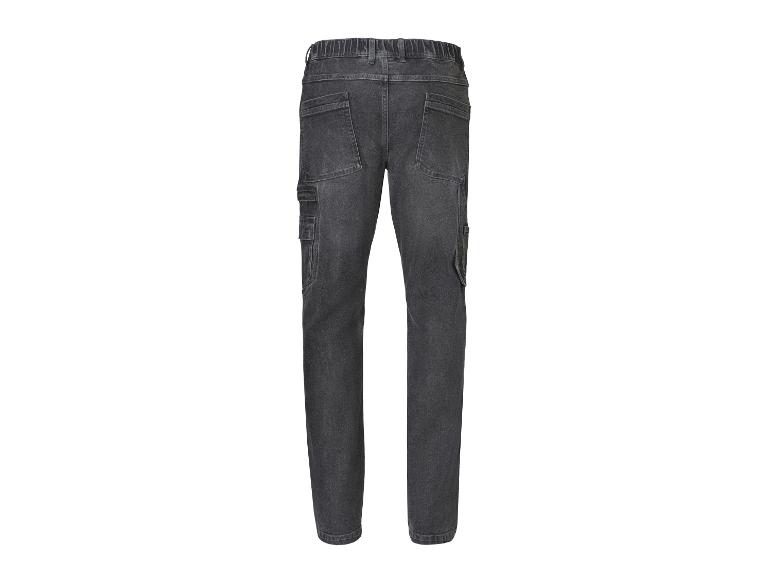 Zwarte cargobroek voor heren met elastische tailleband, achterzakken en zijzakken.