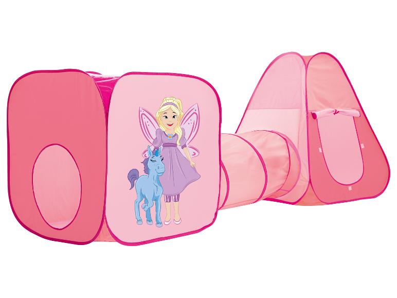 Roze tunnel en tent voor kinderen, met feeën en eenhoorns.