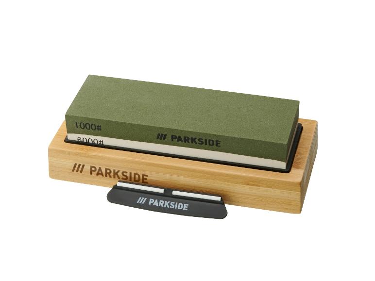 PARKSIDE slijpsteen met 1000# en 6000# korrel, op een bamboe basis met hoekgeleider