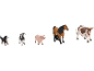Speelgoedboerderijdieren: hond, geit, varken, paard en koe.