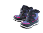 Kinderwinterlaarzen in blauw en roze, met bontvoering en klittenbandsluitingen.