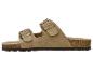 Beige sandalen met twee banden en gespen, met kurkzool.