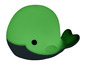 Een groene walvisvormige babybad-speelgoed.
