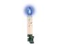 Decoratieve LED-kaars met blauw licht en juweeldetails, met een groene clip aan de basis.