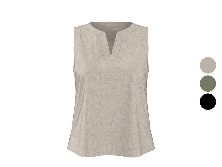Beige mouwloze damesblouse met V-hals, met kleuropties.