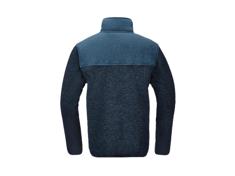 Achteraanzicht van een blauw en donkerblauw fleecejack voor heren