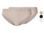 Twee beige geribbelde slips met kleuropties in beige, zwart en wit.