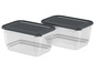 Twee transparante plastic opbergdozen met grijze deksels.
