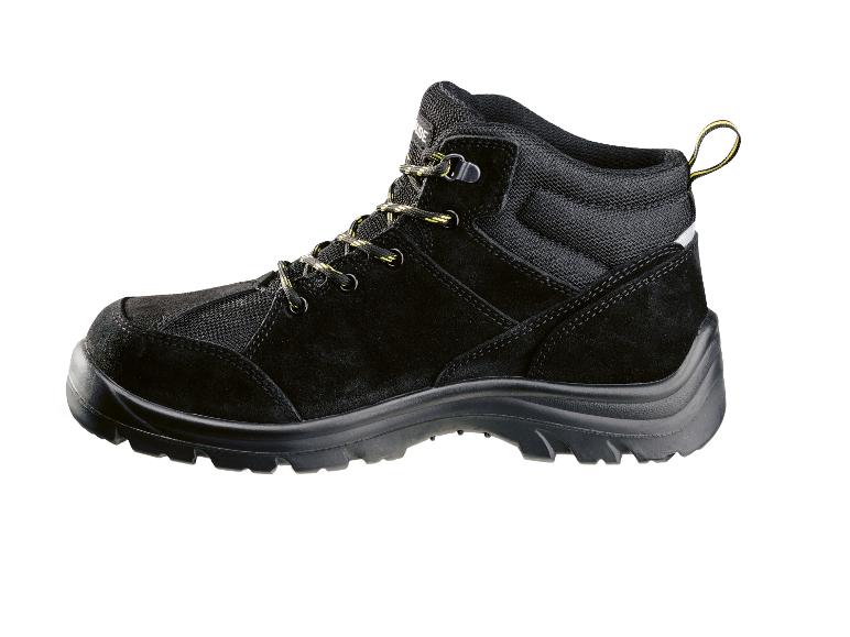 Hoge zwarte leren werklaars.