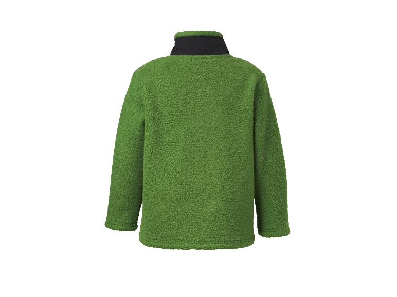 Groene fleece trui met zwarte kraag, achterkant