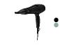 Zwarte föhn met concentratormondstuk, met bedieningsknoppen op het handvat.