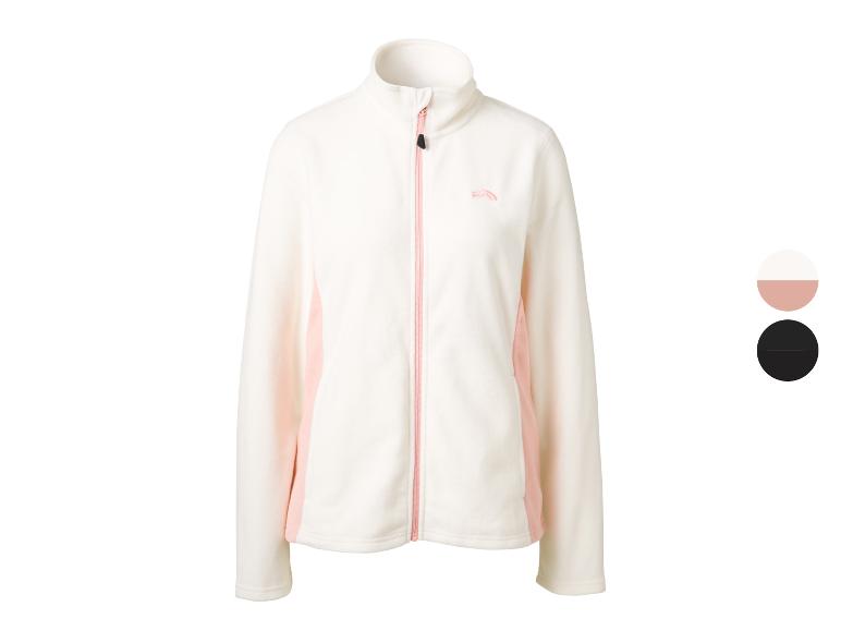 Dames fleecejack in wit met roze accenten en een volledige ritssluiting.
