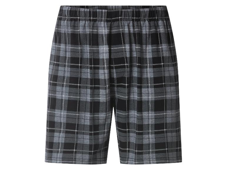 Zwarte en grijze geruite shorts met elastische tailleband.