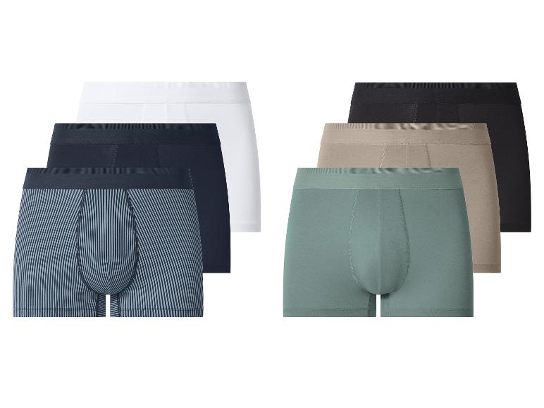 Herenboxershorts in wit, zwart, gestreept, beige en groen.